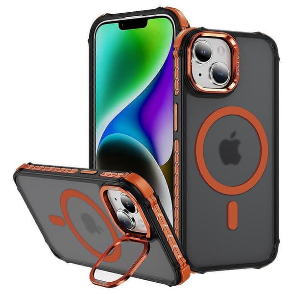 Til iPhone 15 Cover med Linse-stativ Mat Bagside Kompatibel med MagSafe