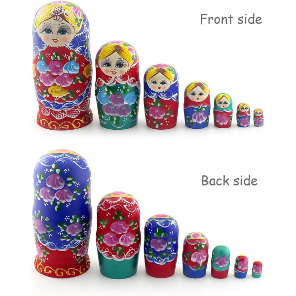 Ryska Nesting Dolls Matryoshka Trä Stapelbara Nästlade Set 7 Delar Handgjorda Leksaker