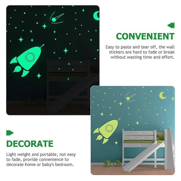 Grön Väggdekal Lysande Stjärnor Måne Rymdskepp för Barnrum 2 Set A
