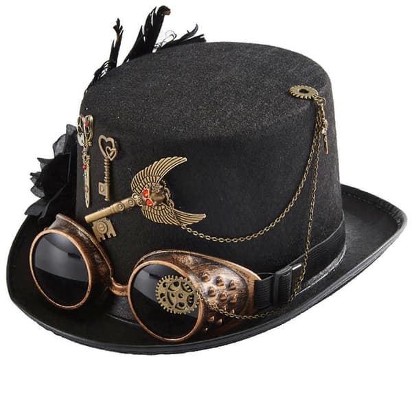Gotisk høj hat Steampunk hat Halloween hat med fjerblomst til nøglesaks briller Performance hat til Halloween Pa Sort A
