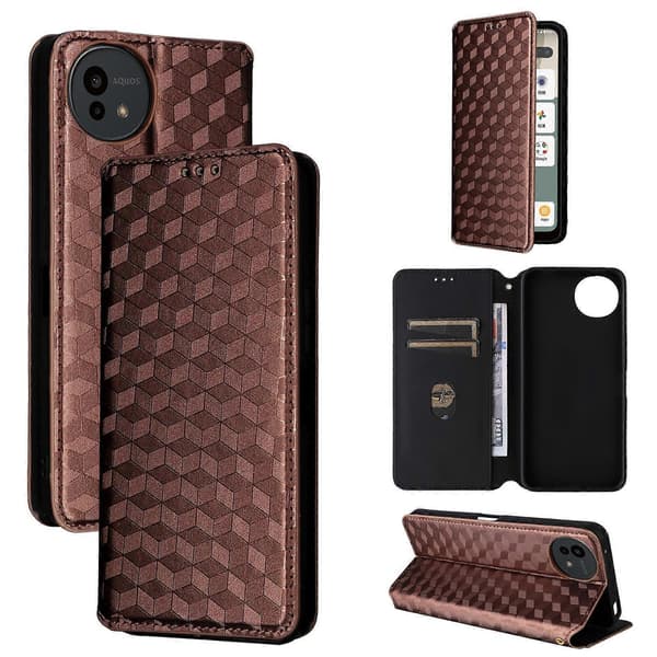 Cubic Grid Tekstur Flip Læder Telefoncover (Brun, Til Sharp Aquos wish5)