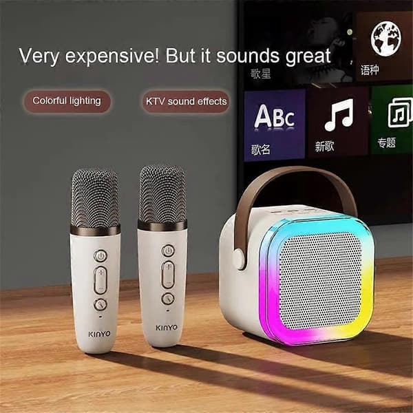 Mini-karaokelaite lapsille 2 mikrofonilla, kannettava Bluetooth-kaiutin LED-valolla