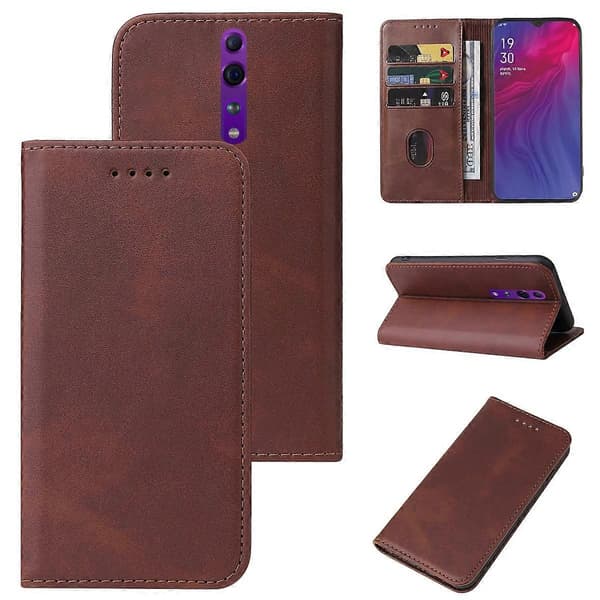 För OPPO Reno Z Magnetlås Läderfodral (Brun)