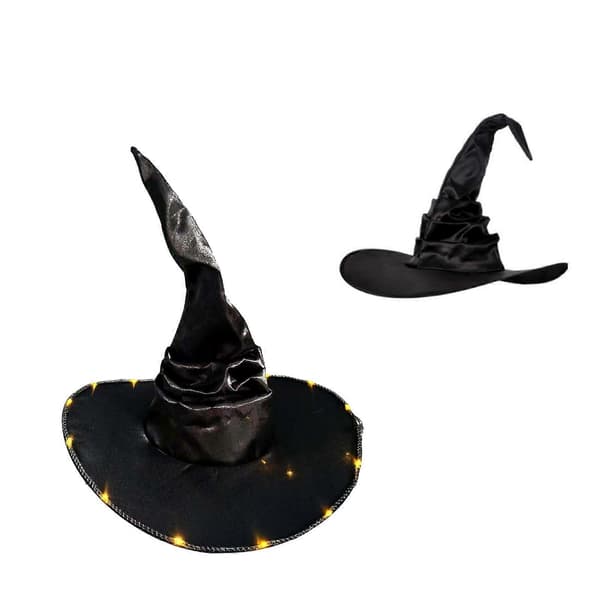 Halloween Troldmandshat Stor Sort Heksehat Led Lysende Heksehætter Mode Spids Hat Halloween Cosplay Kostumer Sort A