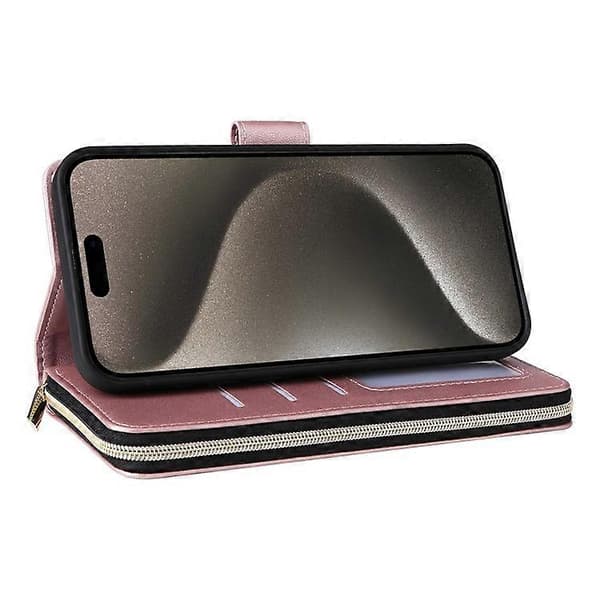 R20 Kompatibel med iPhone 15 Pro Max Fodral Dragkedjeficka PU Läderfodral med 9 Kortplatser A