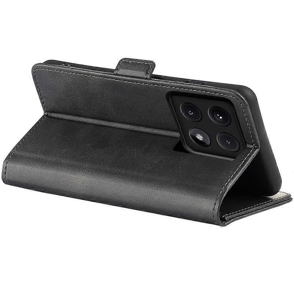 För Xiaomi 14T Pro Stativfodral Kalvstruktur Läder Plånboksfodral