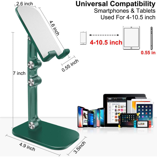 Pöytäpuhelinteline, tablettipidike Taitettava älypuhelinteline säädettävällä korkeudella ja kulmalla, telakkateline iPad-tablet-älypuhelimille (4-10,5 tuumaa)