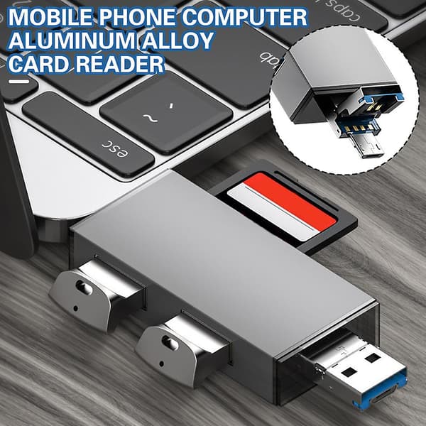 USB3.0 kortlæser i aluminiumslegering, holdbart højhastighedskortlæsningsværktøj til Android-telefoner og computere A