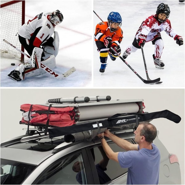 Maastohockey-mailalaukku, musta jääkiekkolaukku, kaksi olkanauhaa