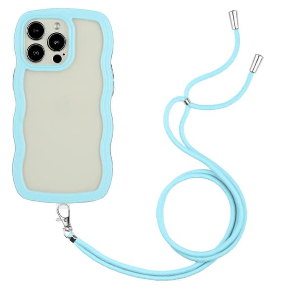 For iPhone 13 Pro Lanyard Candy Color Wave TPU Clear PC Phone CaseBlue