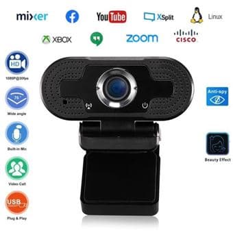 Full HD 1080P Webcam USB 2.0 Webcam med indbygget mikrofon Stereo Støjreducerende Webkamera PC Laptop Desktop Computer Plug and Play til video