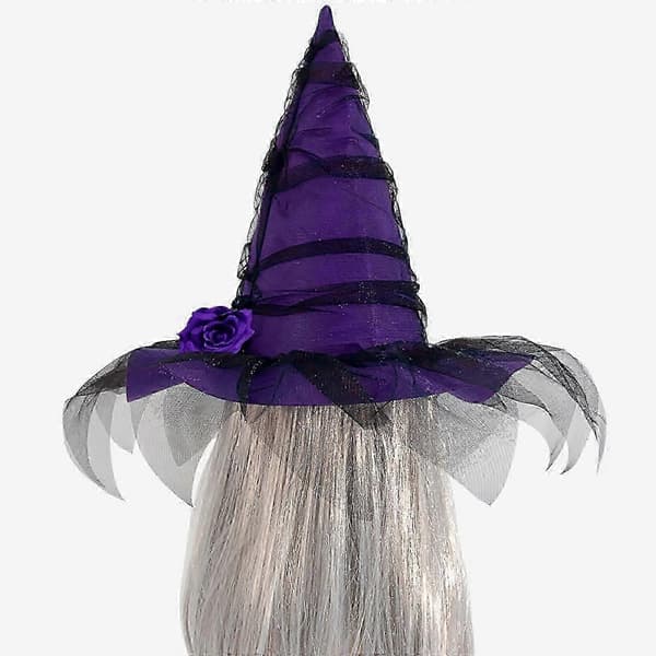 Mörk slöja häxhatt för Halloweenfestdräktstillbehör A