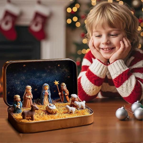 Mini julekrybbesæt håndmalet religiøs krybbescene perfekt til kaminhylde skrivebordsdekoration A