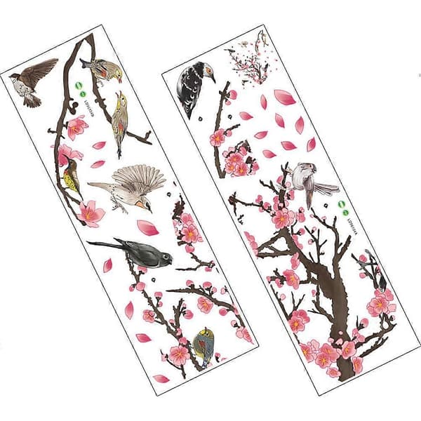 Vardagsrum Väggdekaler Flerfärgat PVC-material Fågel Blomdesign 2-set A