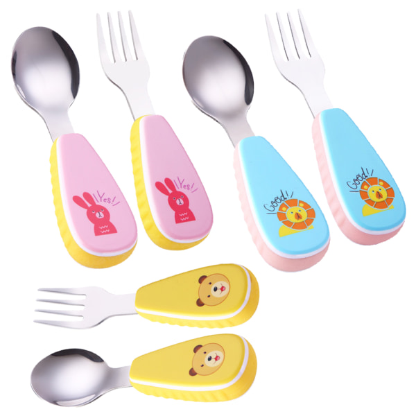 Silikonehåndtag, babyskeer + gafler | Rustfrit stål bestik