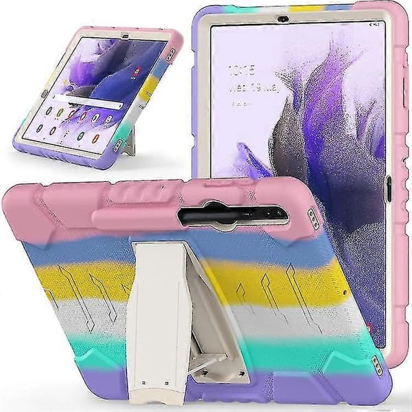 För Samsung Galaxy Tab S7+/ Tab S7 Fe / Tab S8+ 3-lagers skyddsskärmram + PC + silikonkombinationsfodral med hållare A