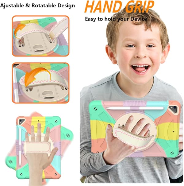 Fodral för iPad 9:e generationen, iPad 10,2 tums fodral med pennhållare, axelrem, stativ, [360 roterande handrem] för 9:e/8:e/7:e