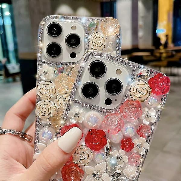 För iPhone 13 Pro 6,1 tums fodral TPU+PC Rosblomma Stötdämpande baksida telefonfodral A