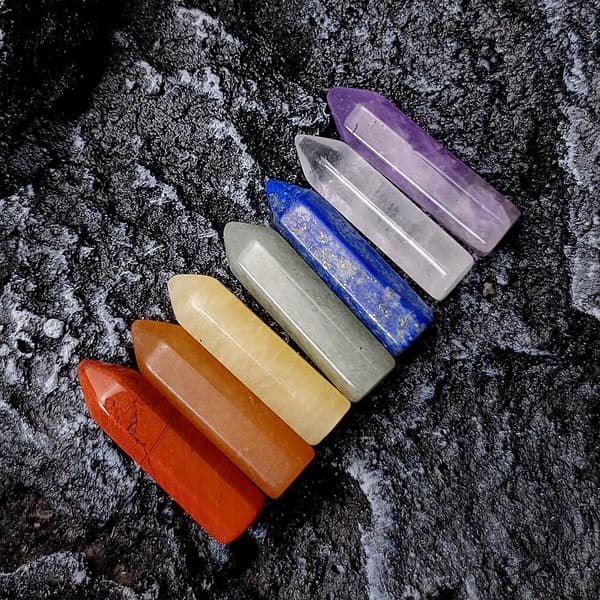 7 Chakra Hexagonal Pelare Kraftsten Set Lapis Lazuli Ametist Kristall Healing Sten Rum Hem A