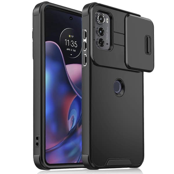 Skydende Camshield TPU + PC Telefoncover Sort Til Motorola Edge 2022