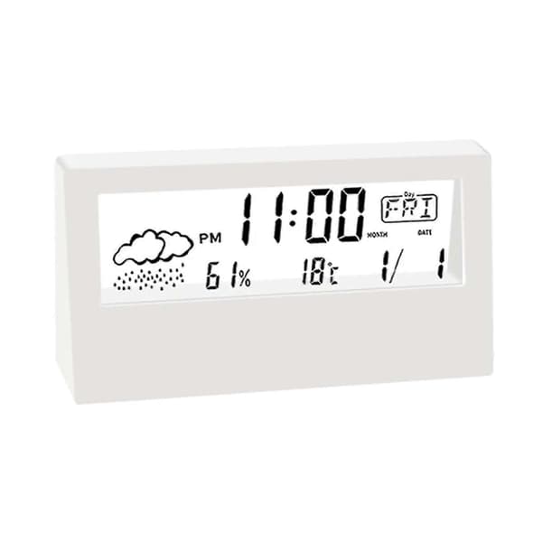 Hygro-temperatur- och luftfuktighetssensor Väggmonterad dekorativ klocka med digital display och stilren design (vit) A