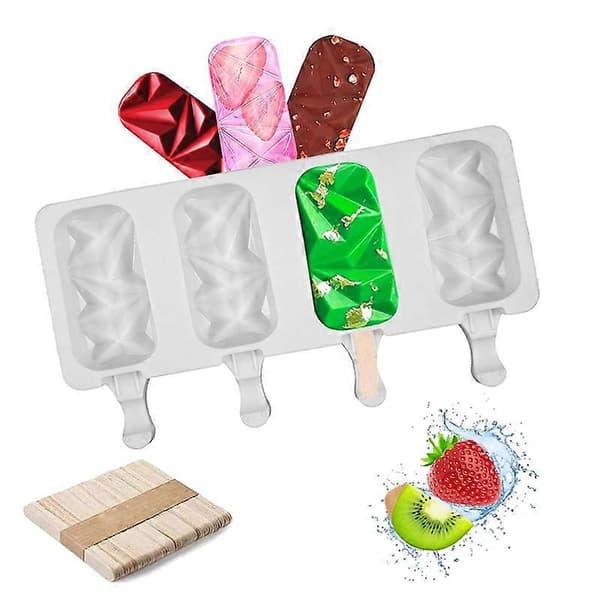Silikonisform, DIY Gjenbrukbar Silikonisform Ispinneform 4-roms Isformer Ideell, med 50 stk Trepinner A
