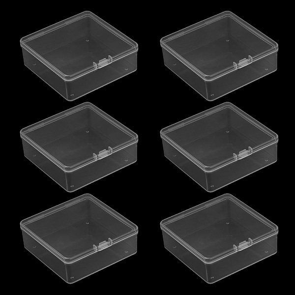 6 st genomskinliga plastbehållare för pärlor med lock för pärlor, kort och andra hantverkstillbehör