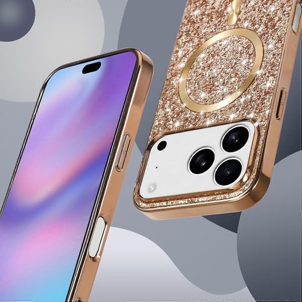 För iPhone 17 Pro Magnetiskt Mobilskal Glitter Elektropläterad TPU-ram PC-baksida