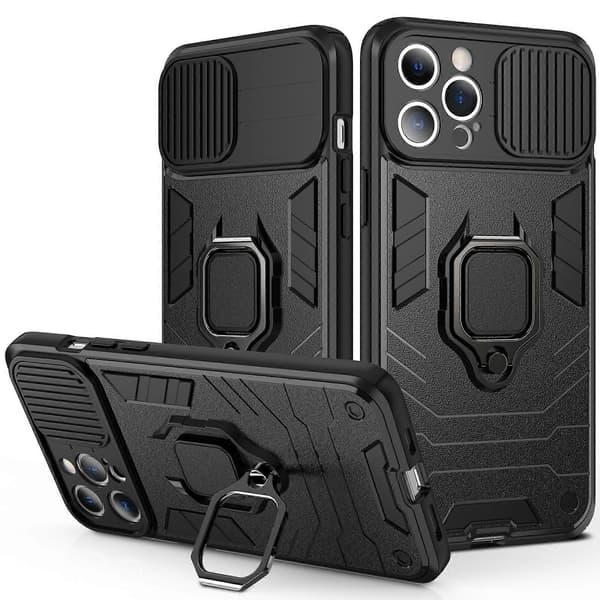 For iPhone 13 Pro Skyvedeksel for kamera Design TPU + PC Støtsikkert deksel med ringholder