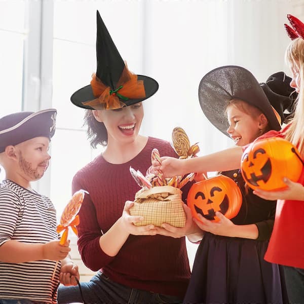 Oransje stoff Halloween heksehatt for dekorasjon Unikt Halloween-tilbehør A