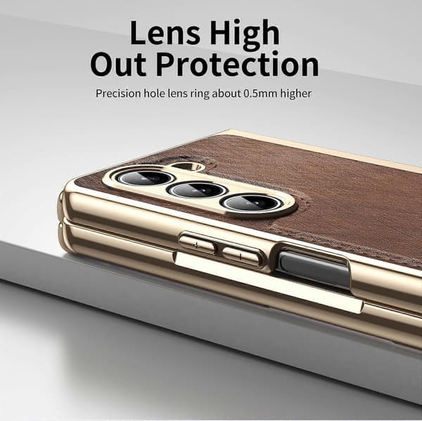 Integreret guldsølvbrokadebelægning telefoncoverBrunTil Samsung Galaxy Z Fold5