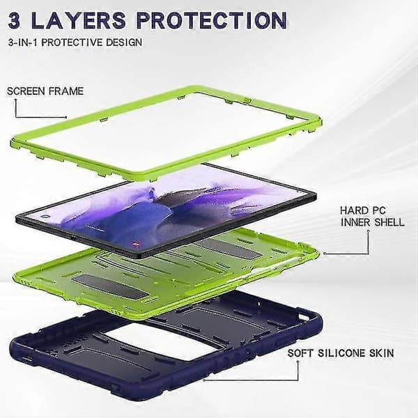 För Samsung Galaxy Tab S7+/ Tab S7 Fe / Tab S8+ 3-lagers skyddsskärmram + PC + silikonkombinationsfodral med hållare A