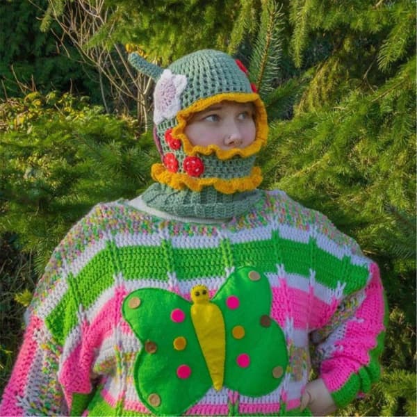 Halloween Balaclava Strikket Lue Halsvarmer Røver Hodeplagg Fest Ferie Vinter Varm Lue Helhode A