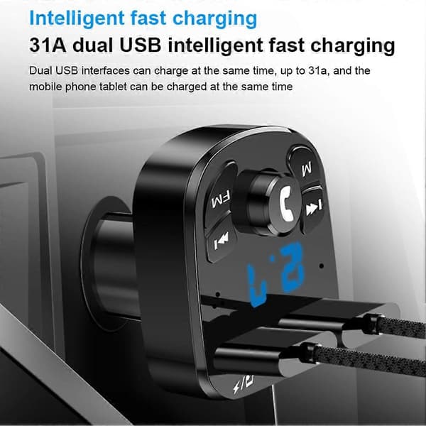 Bluetooth 5.0 Trådløs Bil FM-sender MP3-afspiller Radio 2 USB-opladeradapter