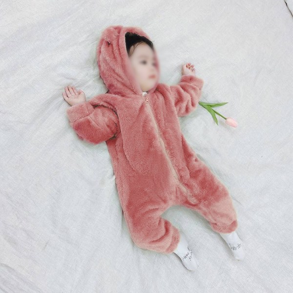 Newborn Baby Jumpsuit Fleece-trøjer med hætte Langærmede Onesies
