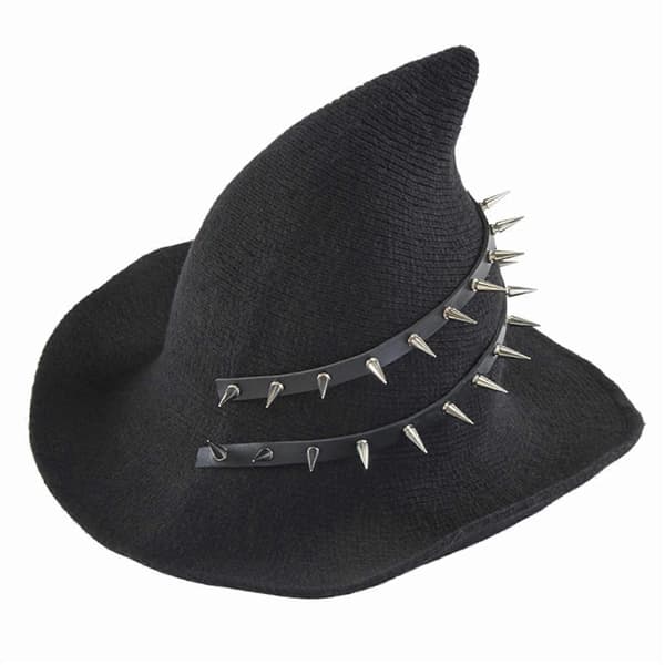 Heksehat Uld Heksehat til kvinder Nittehat Halloween Cosplays Troldmandshat Halloween Heksehat Halloween Heksefest Sort A
