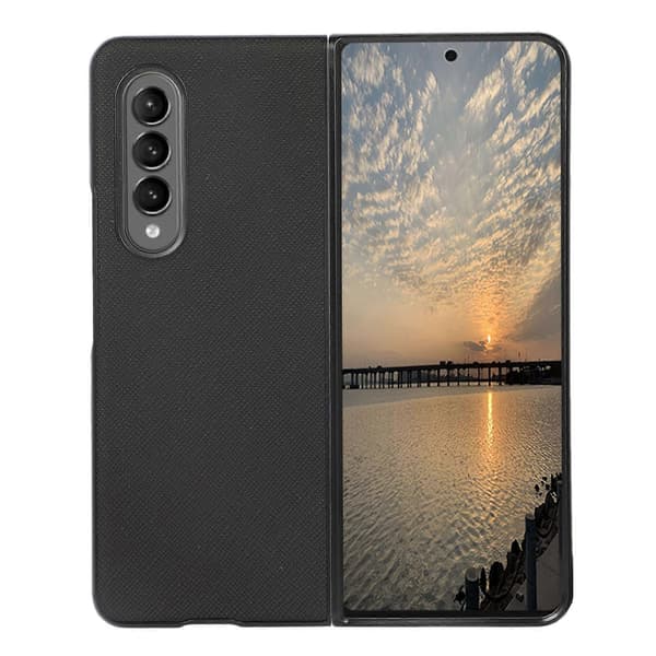 Til Samsung Galaxy Z Fold4 Cross Texture PU læder telefoncover Sort