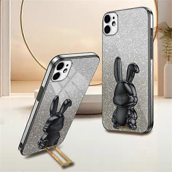 Kompatibel med iPhone 12 mini Glitterpulverfodral med utfällbart stativ Smarttelefonfodral A