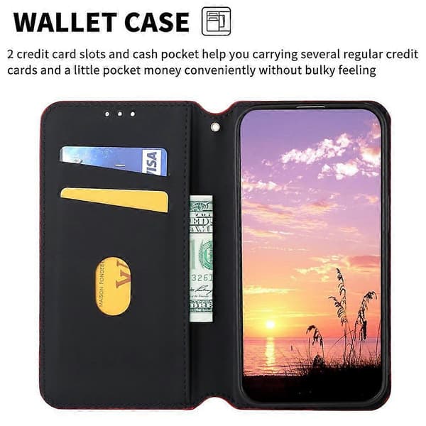 Cubic Grid Texture Flip Leather Phone Case (rød, for Sharp Basio Active3)