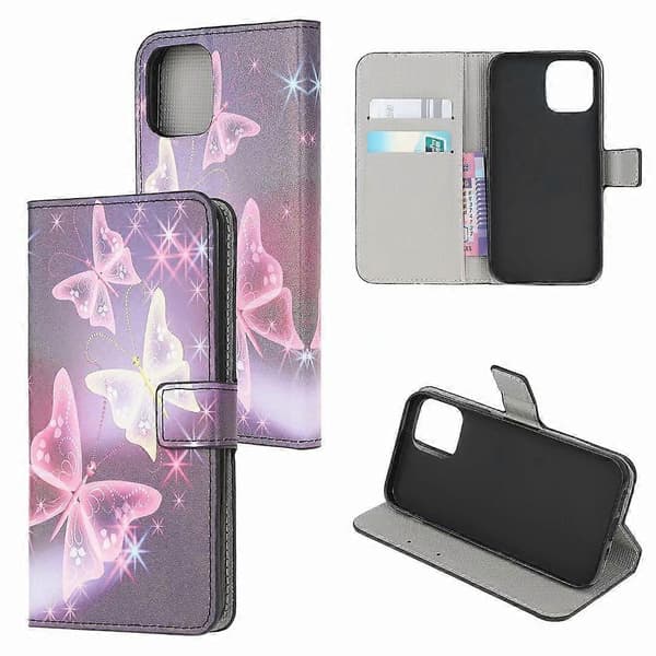 Fodral för iPhone 13 Pro Magic Butterfly Målad Läderkortplånbok Tryck Nr 12590 A