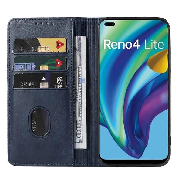 Til OPPO Reno4 Lite Magnetisk Lukning Læder Telefoncover (Blå)