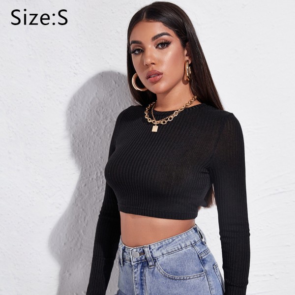 Criss Cross Tie Back Langærmet Casual Crop Top T-shirt