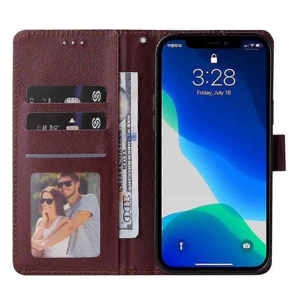 Kompatibel med iPhone 13 Pro Max etui med 3 kortpladser PU læderpung stativ telefoncover A