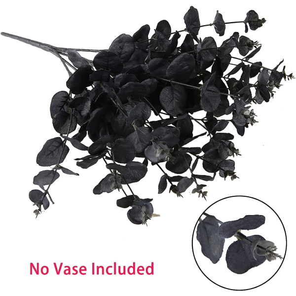 2-pack svarta falska blommor, konstgjord bukett av eukalyptusstjälkar