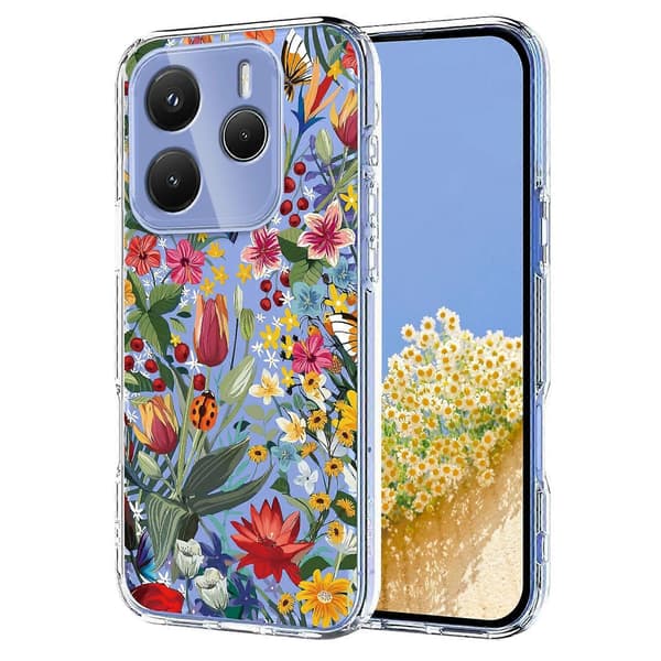Blomstermønster malt TPU-telefondeksel til Redmi Note 14 5G / Poco M7 Pro 5G