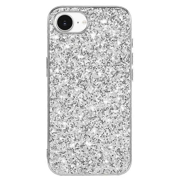 Kompatibel med iPhone 16e-deksel TPU + PC glitrende glittertelefonbakdeksel sølv