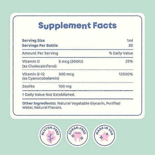 1-3x Zeolittdroppar för barn Detox Bärsmak 30ml Sondmatningstillskott A