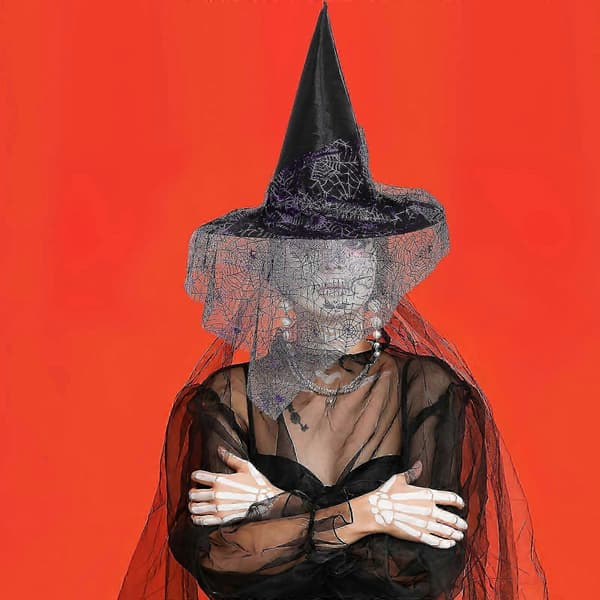 Lilla heksehatt med bred brem for Halloween Cosplay-tilbehør A