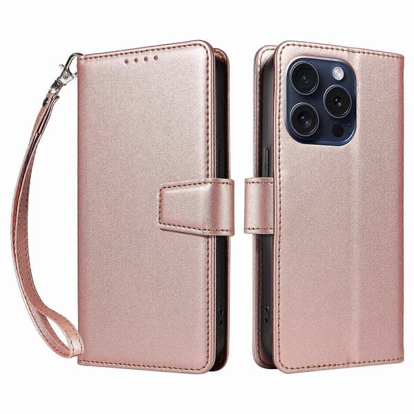 Til iPhone 14 Pro etui RFID-blokerende PU-læderpung flip telefoncover med håndledsrem