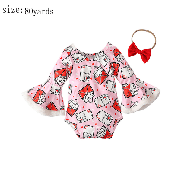 Baby Romper utsvängda långärmade kuvert Heart Print Bodysuit Jum